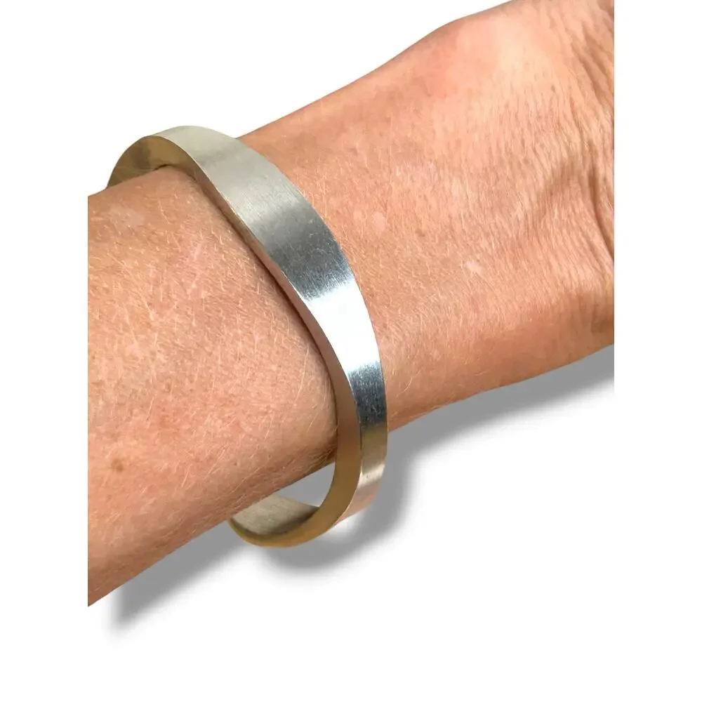 Vintage Speidel USA Silver Tone Cuff Bracelet Brushed Metal Minimalist Blank ID